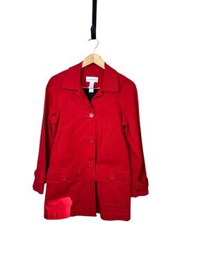 Vintage 90s Liz Claiborne Red Peacoat Womens Small Button Front Winter Coat